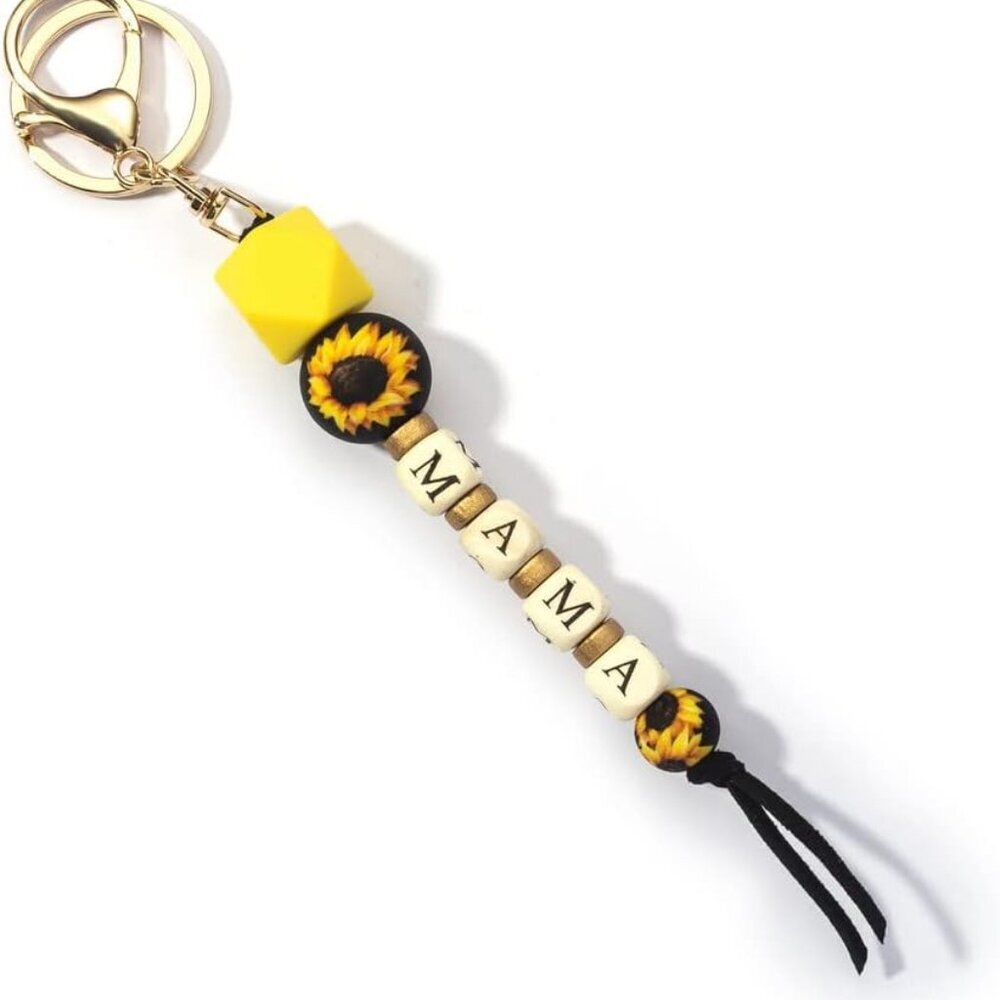 Leopard Print Silicone Bead Keychain Fashion Bag Pendant MAMA Keychain for Mom,